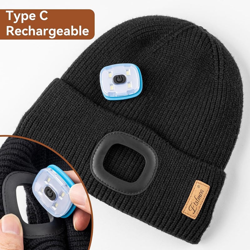 Etsfmoa Store Hat with Light for Kids,Fleece Lined Knit Beanie for Boys and Girls,Type-c Rechargeable Headlamp LED Cap - Image 4